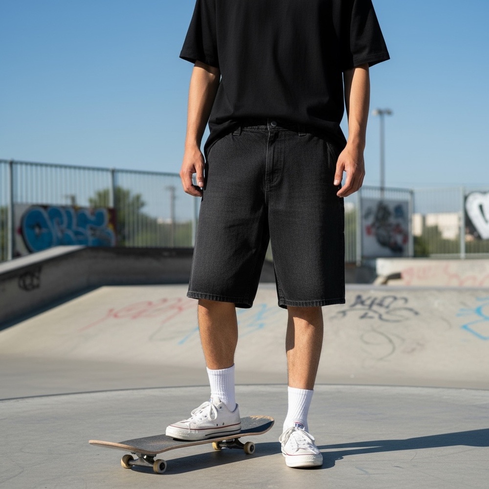 BDG Men's Black Y2K Style Wide Leg Shorts Loose‎ Fit Jean Shorts Size 34